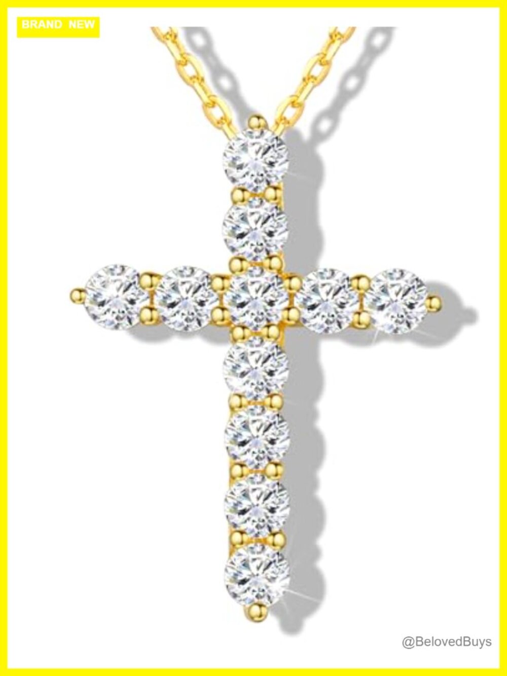 Moissanite Cross Necklace S925 Sterling Silver 14K Gold Plated Pendant